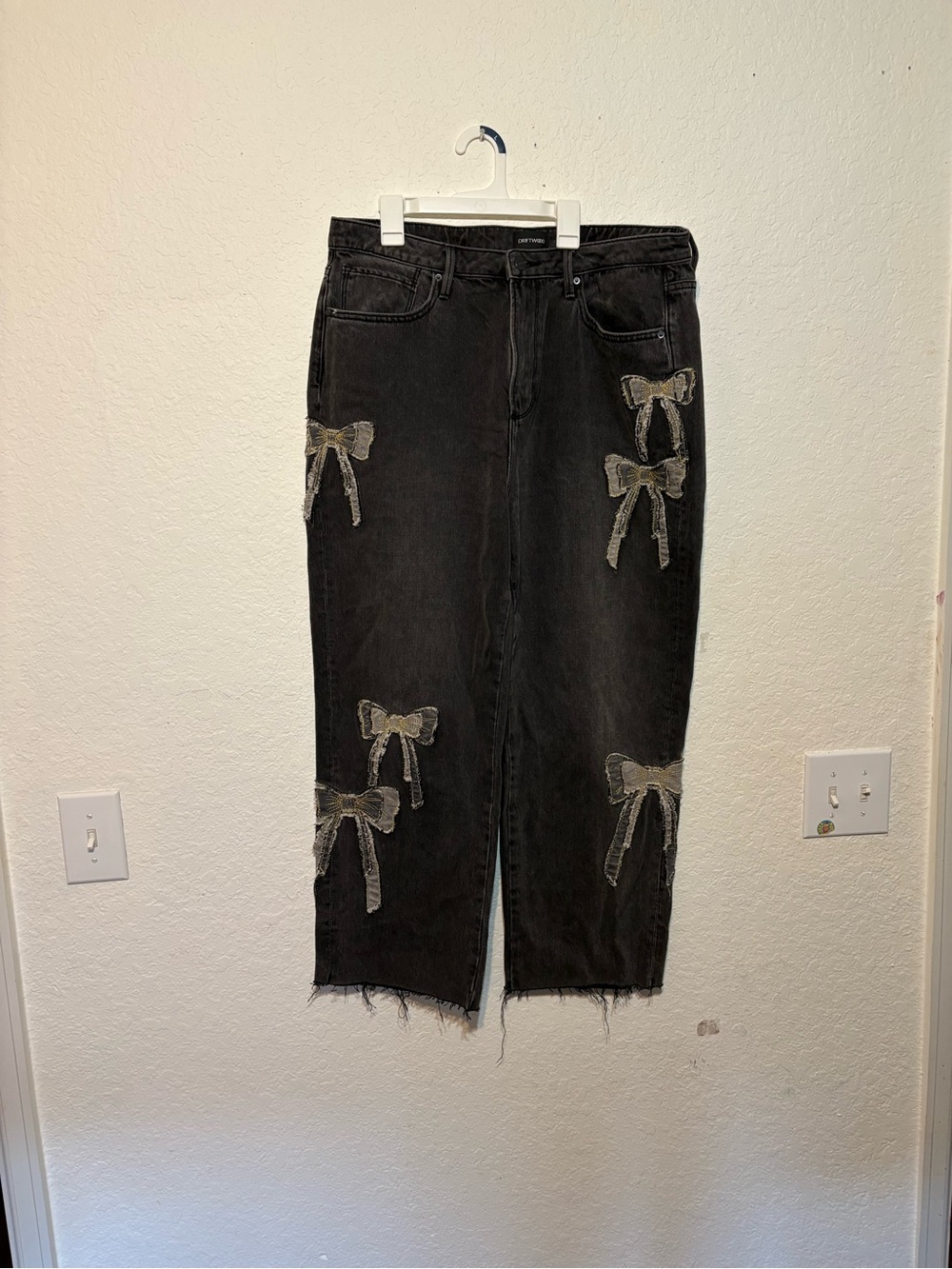 DRIFTWOOD Black Parker x Bow What Fun High-Rise Barrel Jeans with Bow Appliqués